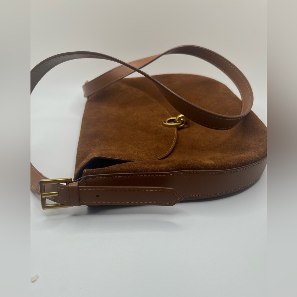 Women’s Brown Faux Suede Leather Convertible Crossbody Hand Bag OS - Picture 7 of 13
